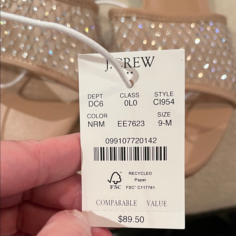 J. Crew Nude Rhinestone Mesh Slide Sandals/NWT/9M - Picture 7 of 10